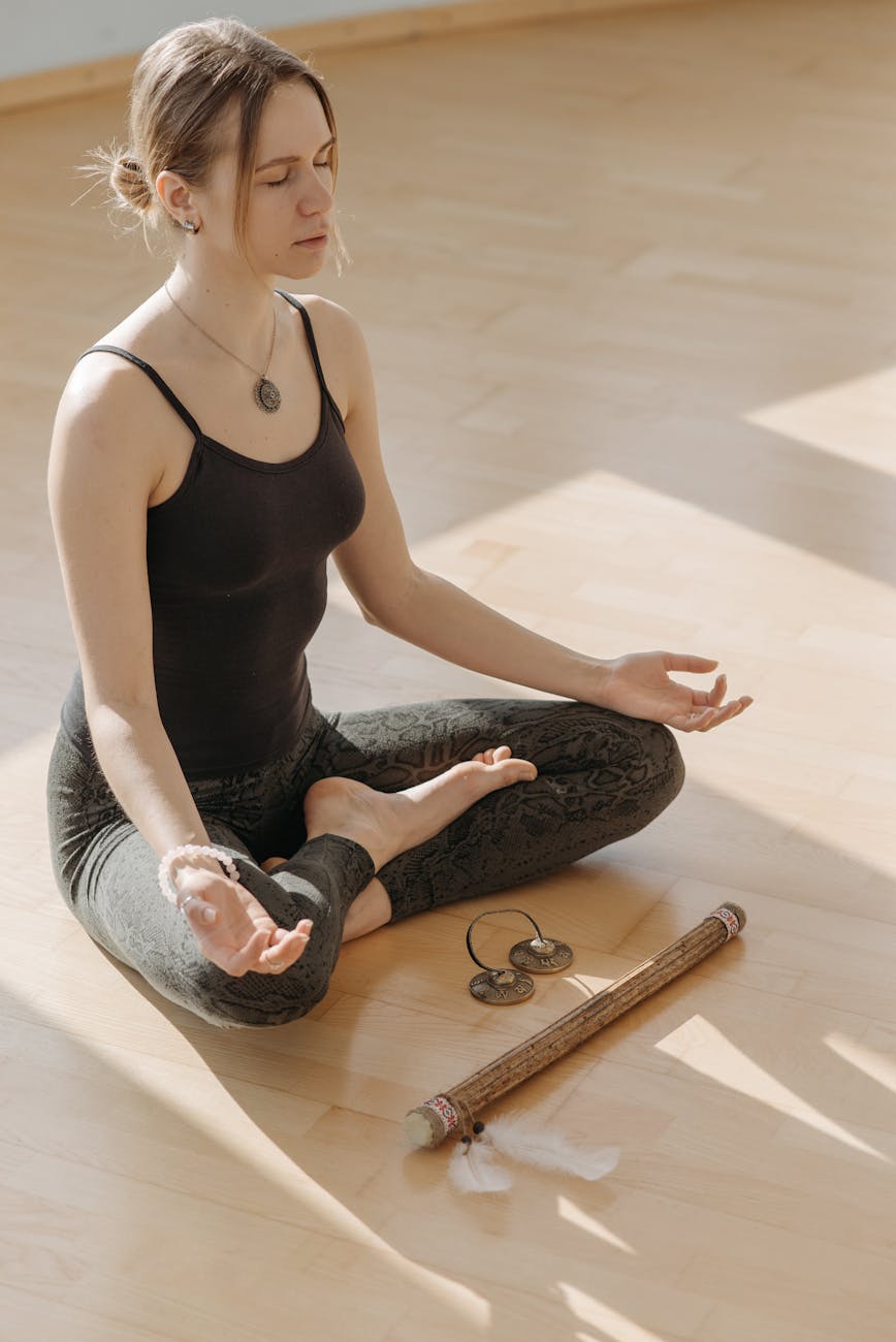 a woman in lotus position meditating